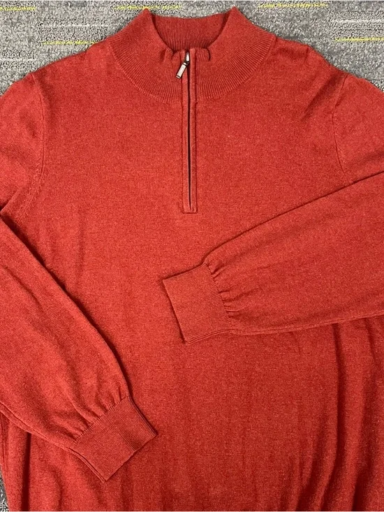 LL Bean Cotton Cashmere Blend 1/4 Zip Sweater Mens Large Red Mock Neck 275298 - Picture 4 of 10